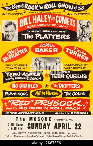 Bill Haley & His Comets, The Platters, Bo Diddley 1956 'Biggest Rock 'n' Roll Show' Concert Handbill Stockfoto