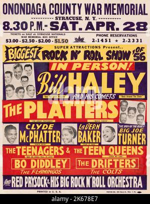 Bill Haley & His Comets, The Platters, Bo Diddley, The Drifters 1956 'Biggest Rock 'n' Roll Show' Jumbo Concert Poster - Onondaga County war Memorial, Syracuse, New York Stockfoto