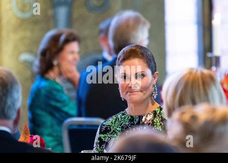 Stockholm, Schweden. 12. Oktober 2022. Kronprinzessin Victoria bei einem Mittagessen im Stockholmer Rathaus. Der niederländische König und die niederländische Königin sind auf einem dreitägigen Staatsbesuch. Stockholm, Schweden, 12. Oktober 2022. Foto: Pontus Lundahl/TT/Code 10050 Quelle: TT Nachrichtenagentur/Alamy Live News Stockfoto