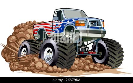 Cartoon Monster Truck. Verfügbares EPS-10, das durch Gruppen und Ebenen getrennt ist, mit Transparenzeffekten für ein Neumalen mit einem Klick Stock Vektor
