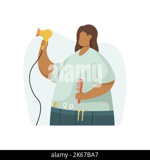 Vektor-Illustration eines Friseurs mit Werkzeugen und einem Haartrockner. Beruf. Flacher Style Stock Vektor