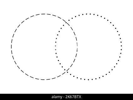 Venn-Diagramm leer verschmelzen zwei Strich Linie und gepunktete Linie Kreise Diagramm Infografik Zeichen. Stock Vektor