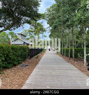 Watercolor, FL USA - 25. Juli 2022: Der hölzerne Wander- und Radweg in Watercolor, Florida. Stockfoto