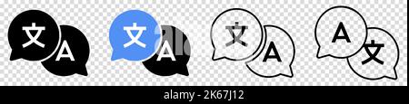 Symbole für die Sprachübersetzung. Vektordarstellung auf transparentem Hintergrund isoliert Stock Vektor