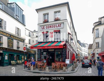 Frankreich Paris, Montmartre im the18.. Arrondissement, ist vor allem für seine Kunstgeschichte und als Nachtclub-Viertel bekannt. Typisches Restaurant Stockfoto