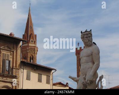 Eine malerische Aussicht auf den Neptunbrunnen in Florenz, Italien Stockfoto