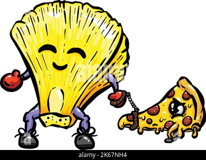 Cartoon Ananas-Charakter unter einem Stück Pizza auf Einem Spaziergang Maskottchen Logo-Idee in Vector Stock Vektor