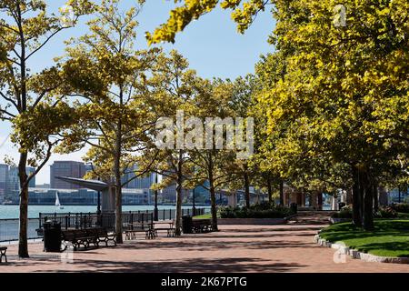 Piers Park am Hafen von Boston Stockfoto