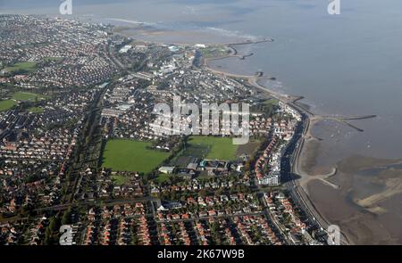 Luftaufnahme aus dem Nordosten der Küste von Lancashire bei Morecambe. Stockfoto