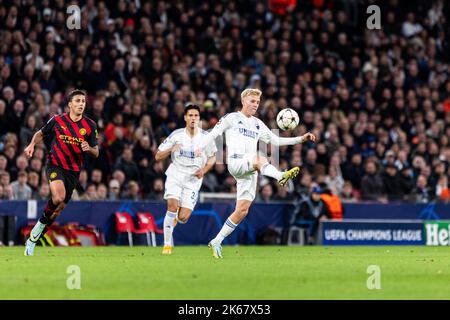 Kopenhagen, Dänemark. 11. Oktober 2022. Hakon Haraldsson (30) vom FC Kopenhagen während des UEFA Champions League-Spiels zwischen dem FC Kopenhagen und Manchester City im Park in Kopenhagen. (Foto: Gonzales Photo/Alamy Live News Stockfoto