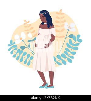 Achtsam schwanger Frau 2D Vektor isoliert Illustration Stock Vektor