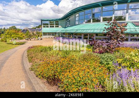 Die Bibliothek im RHS Garden Harlow Carr in der Nähe von Harrogate, Yorkshire, Großbritannien Stockfoto