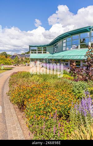 Die Bibliothek im RHS Garden Harlow Carr in der Nähe von Harrogate, Yorkshire, Großbritannien Stockfoto