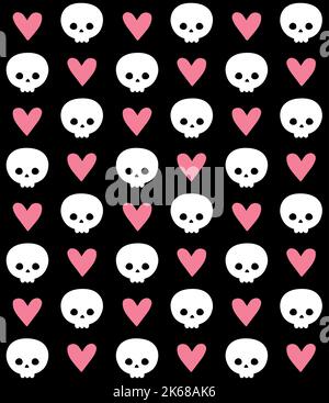 Vektor nahtloses Muster von Schädel und Herz Stock Vektor