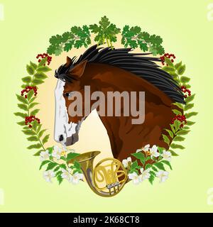 Dunkelbraune Pferdejagd Themenvektor Stock Vektor