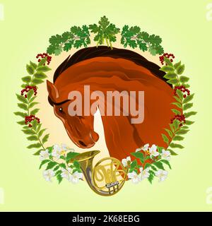 Der Kopf braun Pferd Jagd Themenvektor Stock Vektor