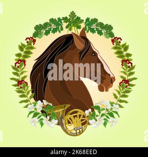 Der Kopf dunkelbraun Pferd Jagd Themenvektor Stock Vektor