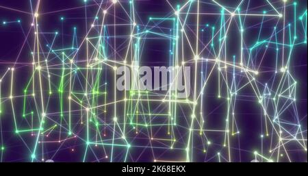 Hintergrund abstrakt gefärbter dynamischer Plexus auf blauer futuristischer Technologie. 3D Rendern Stockfoto