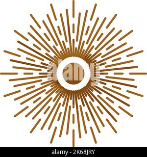 Goldenes Sonnensymbol. Leuchtendes Astrologiezeichen. Kosmische Ikone Stock Vektor