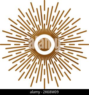 Goldenes Sonnensymbol. Leuchtendes Astrologiezeichen. Kosmische Ikone Stock Vektor