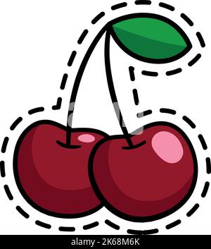 Aufkleber rote Kirschen. Süßer Farbaufnäher für den Sommer Stock Vektor