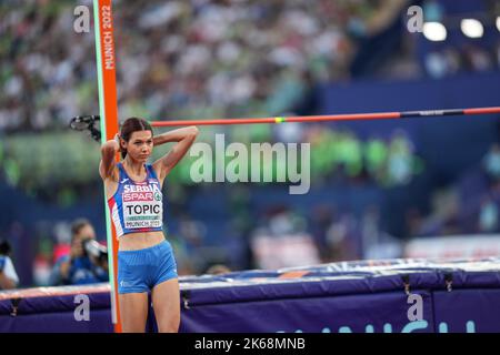 Angelina Topić nimmt am Hochsprung der Leichtathletik-Europameisterschaften in München 2022 Teil. Stockfoto