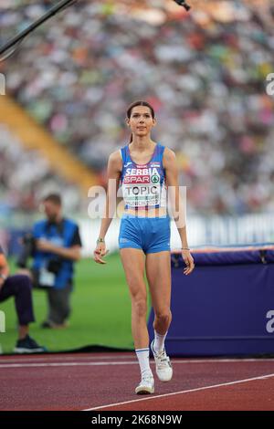 Angelina Topić nimmt am Hochsprung der Leichtathletik-Europameisterschaften in München 2022 Teil. Stockfoto