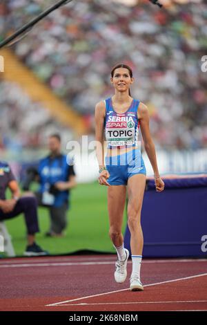 Angelina Topić nimmt am Hochsprung der Leichtathletik-Europameisterschaften in München 2022 Teil. Stockfoto