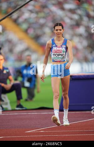 Angelina Topić nimmt am Hochsprung der Leichtathletik-Europameisterschaften in München 2022 Teil. Stockfoto