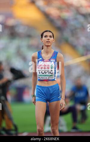 Angelina Topić nimmt am Hochsprung der Leichtathletik-Europameisterschaften in München 2022 Teil. Stockfoto