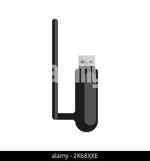 USB WiFi Adapter kompakt Wireless Web schwarz flach. Ununterbrochene Netzwerkverbindung weltweite Netzwerk Internet Kontakt High Speed Flash-Laufwerk Datenübertragung Info Flow Control Büro Home Computer Zubehör Stock Vektor