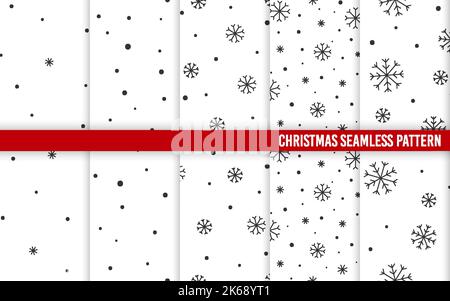 Schneeflocke nahtloses Muster Neujahr weiß Winter Set. Minimalistisch Schnee Flocken fliegend Geschenk Verpackung Papier Hintergrund drucken Stoff Nadelarbeit Hintergrund weihnachten Eis Kristall Linie editierbar Dekor Stock Vektor