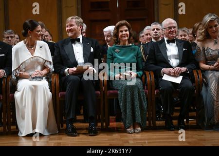 Kronprinzessin Victoria, König Willem-Alexander von den Niederlanden, Königin Silvia und König Carl Gustaf von Schweden und Königin Máxima von den Niederlanden in Stockfoto