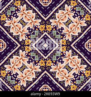 Rustikale provence Blumenmuster Hintergrund. Boho skurrile französische Farbmuster für wiederholte Kacheln. Country Cottage Vintage-Steppdruck. Stockfoto
