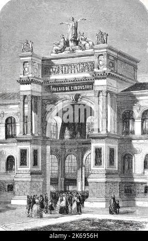 Digital verbesserte Reproduktion, mit Blick auf den Haupteingang zum Palast der Industrie Messe 1855 der Welt, der Champs Elysees, Paris, Frankreich, original woodprint Th 19. Stockfoto