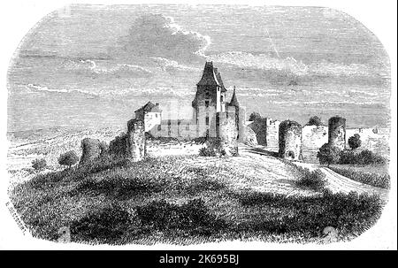 Digital verbesserte Reproduktion, des Schlosses von Dyo in der Ruine Departement Saône-et-Loire in der Region Burgund - franche-Comte, original woodprint Th 19. Stockfoto