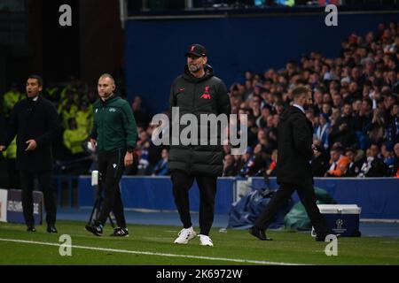 Glasgow, England . 12. Oktober 2022. Glasgow, Großbritannien. 12. Oktober 2022. Glasgow, Oktober 12. 2022 Jurgen Kloop Liverpool Manager während des Gruppenspiels der Herren Champions League zwischen Rangers und Liverpool im Ibrox Stadium, Glasgow (Karl W Newton/SPP) Quelle: SPP Sport Pressefoto. /Alamy Live News Stockfoto