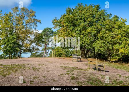 Landschaftlich reizvolle Aussicht auf die Landschaft der Lickey Hills im Herbst. Stockfoto