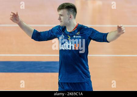 Verona, Italien. 8.. Oktober 2022. Spiel der italienischen SuperLega Volleyball Meisterschaft zwischen WithU Verona und ITAS Trentino. Stockfoto