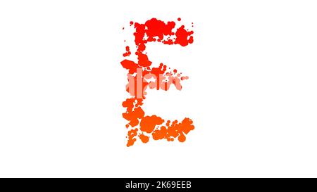 Orange - rot Cartoon Farbe Blots Stil Schriftart, Buchstabe E, isoliert - Objekt 3D Illustration Stockfoto