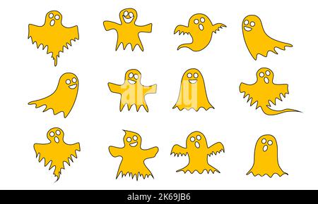 Halloween, Halloween Party, Geister, gute Geister, weiße Farbe und neutraler Hintergrund. Stockfoto