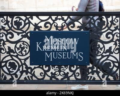 Moskau, Russland - 22. Mai 2019: Zeichen der Moskauer Kreml-Museen Stockfoto