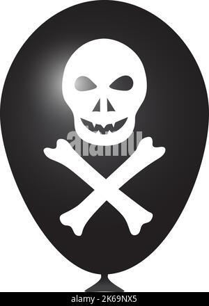 Ein Ballon für Halloween. Realistischer schwarzer Ball mit Totenkopf und Knochen. Stock Vektor