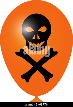 Ein Ballon für Halloween. Realistischer orangefarbener Ball mit Totenkopf und Knochen. Stock Vektor