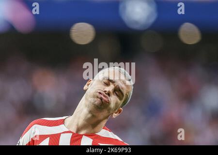 Antoine Griezmann von Atletico reagiert während eines Gruppenfußballspiels zwischen dem belgischen Fußballteam Club Brugge KV und dem spanischen Atletico Madrid , Mittwoch, 12. Oktober 2022, in Madrid, Spanien, am 4/6. Tag der UEFA Champions League Gruppenphase. BELGA FOTO BRUNO FAHY Stockfoto