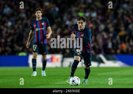 Barcelona, Spanien. 12.. Oktober 2022; Nou Camp, Barcelona, Spanien: Champions League Football, FC Barcelona gegen Inter Mailand: Gavi des FC Barcelona in Aktion Credit: Action Plus Sports Images/Alamy Live News Stockfoto