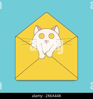 Briefumschlagsymbol mit Katzenabbildungen. Nachricht, Mail-Symbol, Logo-Illustration. Moderner, flacher Stil. Vektorgrafik Stock Vektor