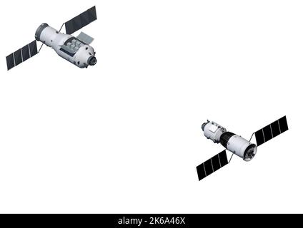 Chinesische Raumstation Tiangong 2022, Frachtschiff und Shenzou-Raumschiff. Stockfoto