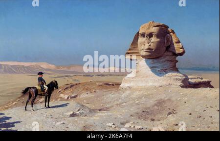 Napoleon Bonaparte auf dem Pferderücken vor der Großen Sphinx von Gizeh. Stockfoto