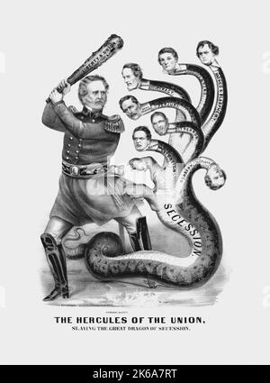 General Winfield Scott von der Union Army, dargestellt als Herkules, der den großen Drachen der Sezession tötet. Stockfoto